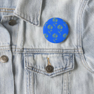 Gele bloem omlijning op een blauwe achtergrond ronde button 5,7 cm