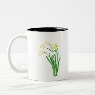 Gele bloem waterverf bloemen tweekleurige koffiemok