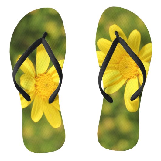 Gele bloem Zonnige en positieve Flip Flops (Voetbed)