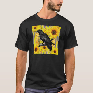 gele bloem zwarte kraai & zonnebloemen kunst t-shirt