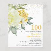 Gele Bloemen 100e Budget Verjaardag Uitnodiging (Voorkant)