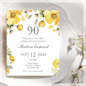 Gele Bloemen 90e Verjaardag Budget Uitnodiging