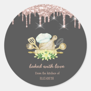 Gele bloemen Bakkerij Gereedschap Rose Goud Drips Ronde Sticker