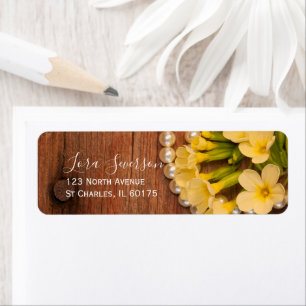 Gele bloemen Barn Wood en Pearls Return Address Etiket