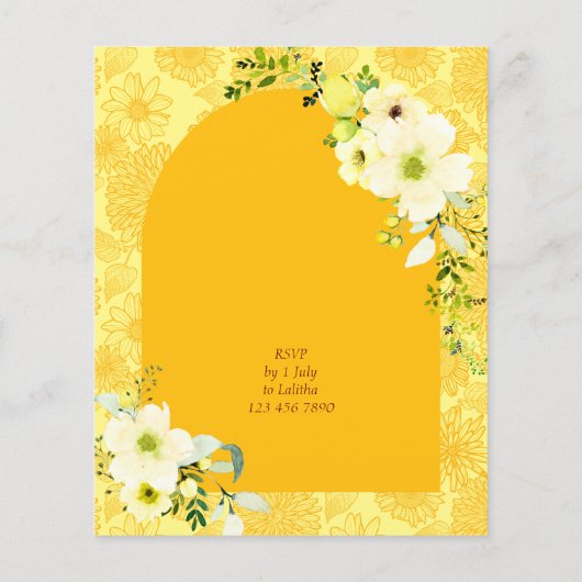 Gele bloemen, begroting Haldi Uitnodiging (Achterkant)