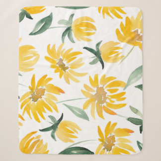 Gele bloemen blad zomer patroon sherpa deken