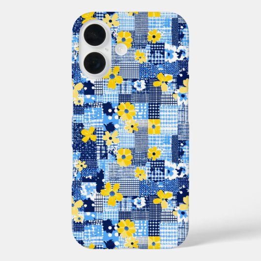 Gele bloemen Blauw patroon Case-Mate iPhone Case (Achterkant)