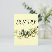 Gele bloemen Blauwgroen vogelreactiekaart Uitnodiging Briefkaart (Staand voorkant)