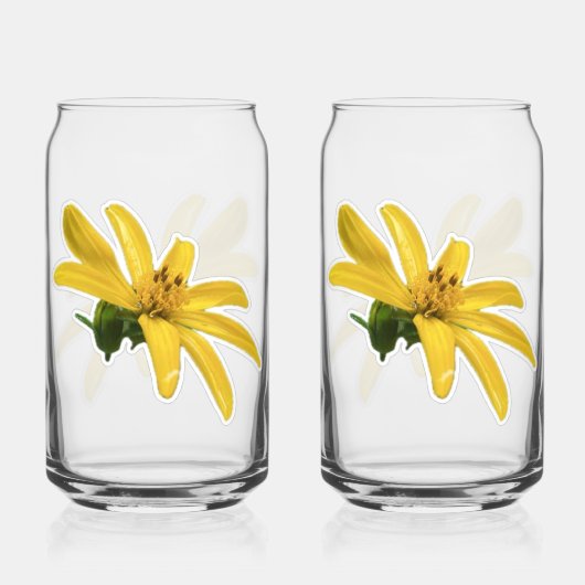 Gele bloemen blikvorm glas (Voorkant)
