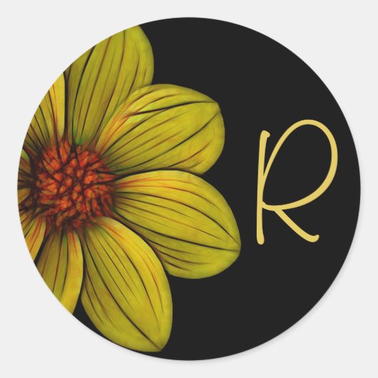 Gele Bloemen Bloemen Daisy Monogram Sticker (Voorkant)