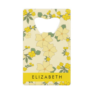 Gele bloemen, bloemenmotief, Jouw naam Kredietkaart Flessenopener
