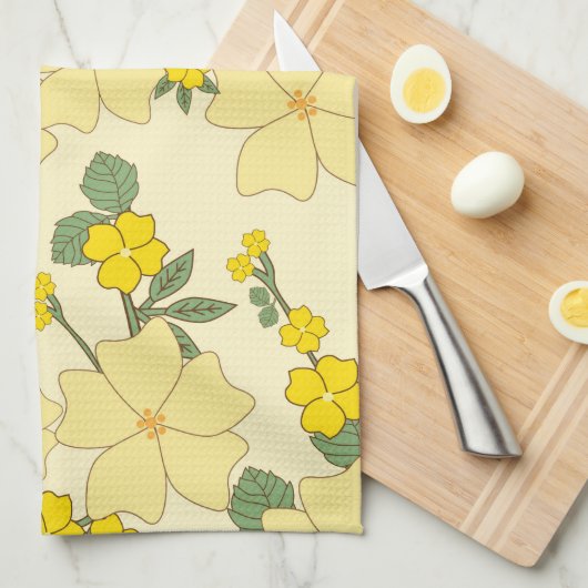 Gele bloemen, bloemenmotief, Jouw naam Theedoek (Quarter Fold)