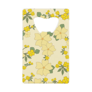 Gele bloemen, bloempatroon, patroon van bloemen kredietkaart flessenopener