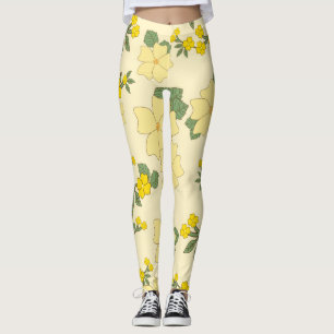 Gele bloemen, bloempatroon, patroon van bloemen leggings