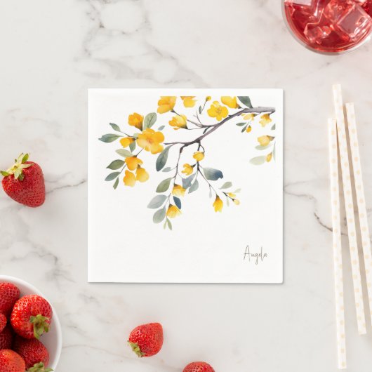 Gele Bloemen Custom Script Gouden Tekst Douche Servet (Insitu)