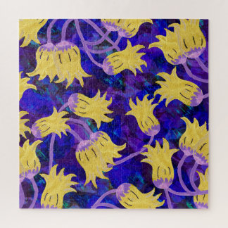 Gele bloemen: donkere achtergrond waterverf kunstw legpuzzel