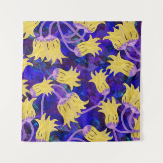 Gele bloemen: donkere achtergrond waterverf kunstw wandkleed