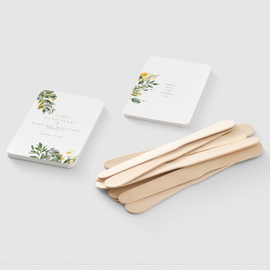 Gele Bloemen Eenvoudige Gouden Tekst Handwaaier (Niet-gemonteerd)