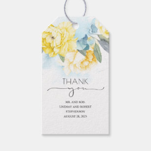 Gele bloemen Elegant Luchtig Blauw Dank u Cadeaulabel