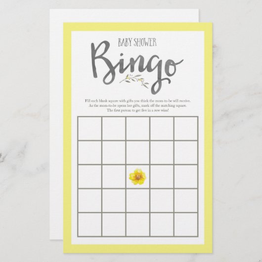 Gele bloemen en Grijze bladeren, Baby shower (Voorkant / Achterkant)