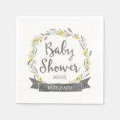 Gele bloemen en Grijze bladeren, Baby shower Servetten (Voorkant)