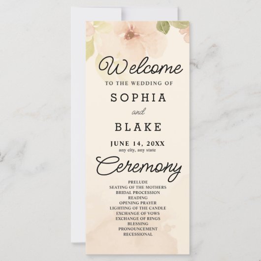 Gele bloemen en groen geel bruiloft programma (Voorkant)