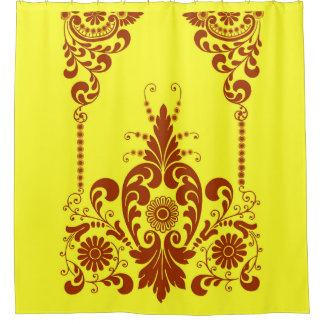 gele bloemen en krullenprint douchegordijn