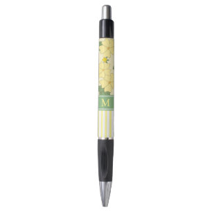 Gele bloemen en strepen gepersonaliseerd pen