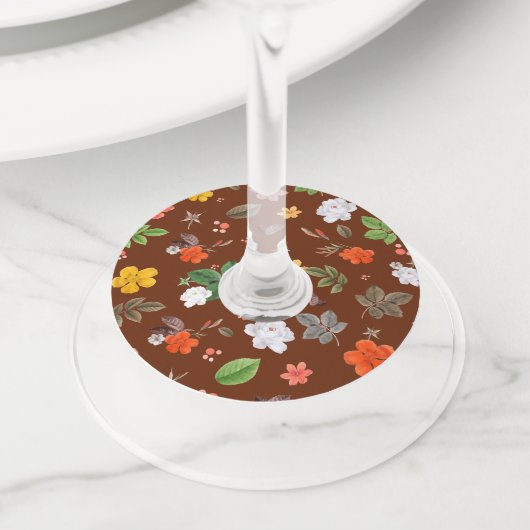 Gele bloemen en witte rozen 12 wijnglaslabel (Dichtbij)