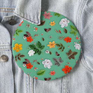 Gele bloemen en witte rozen 14 ronde button 6,0 cm