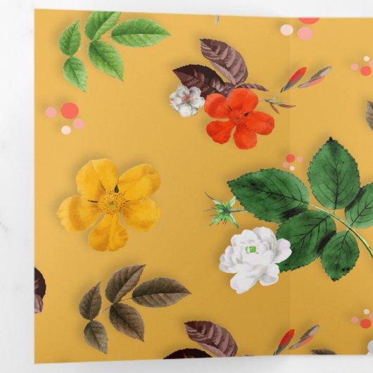 Gele bloemen en witte rozen 20 drieluik wenskaart (Binnenzijde eerst)