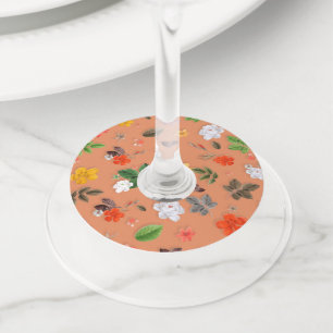 Gele bloemen en witte rozen 25 wijnglaslabel