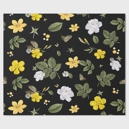 Gele bloemen en witte rozen 2 cadeaupapier (Vlak)