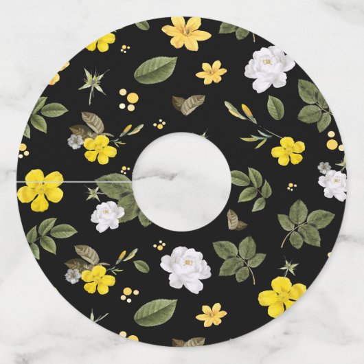 Gele bloemen en witte rozen 2 wijnglaslabel (Voorkant)