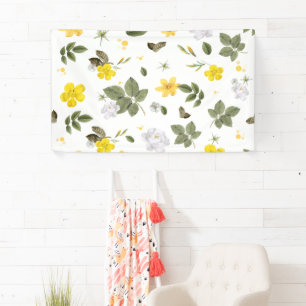 Gele bloemen en witte rozen 3 spandoek