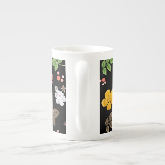 Gele bloemen en witte rozen 8 porselein kop (Achterkant)