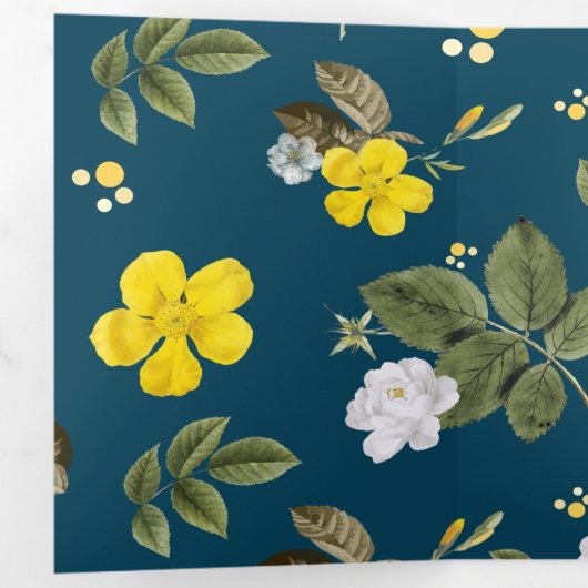 Gele bloemen en witte rozen drieluik wenskaart (Binnenzijde eerst)