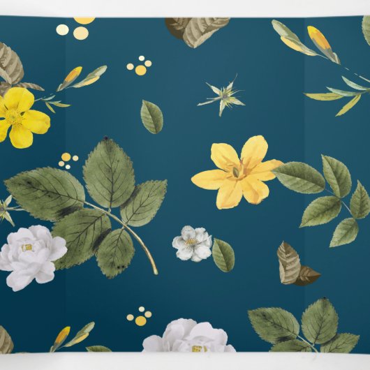 Gele bloemen en witte rozen drieluik wenskaart (Binnenkant midden)