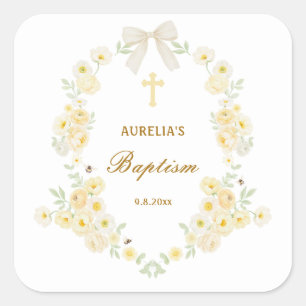 Gele Bloemen Frame Boog Doop Vierkante Sticker