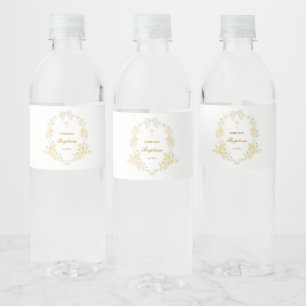 Gele Bloemen Frame Boog Doop Waterfles Etiket