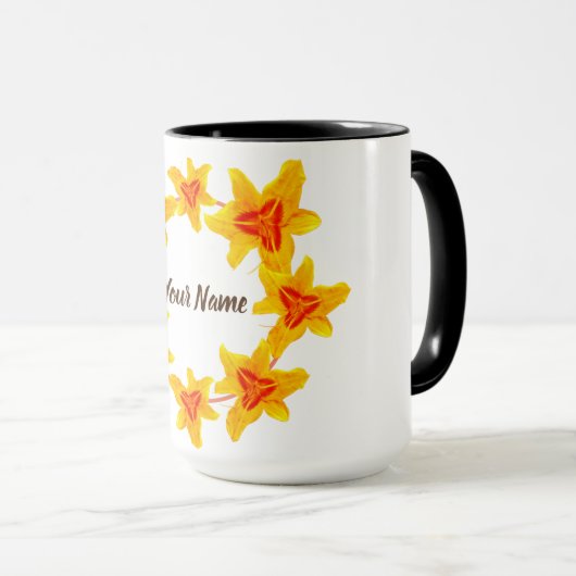 Gele bloemen gepersonaliseerd mok (Voorkant rechts)