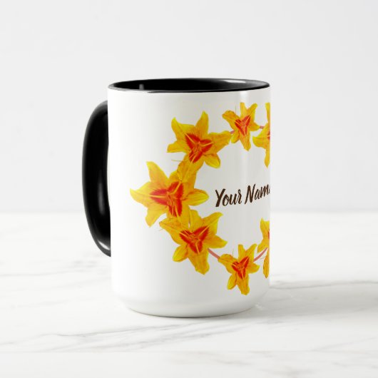 Gele bloemen gepersonaliseerd mok (Voorkant links)