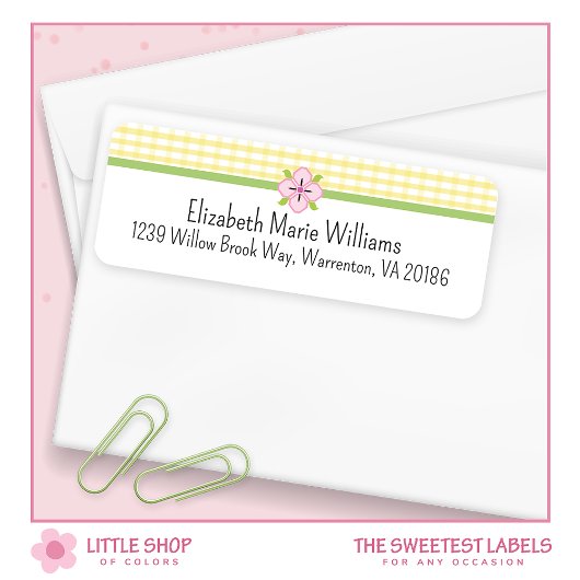 Gele Bloemen Gingham Retouradres Etiket