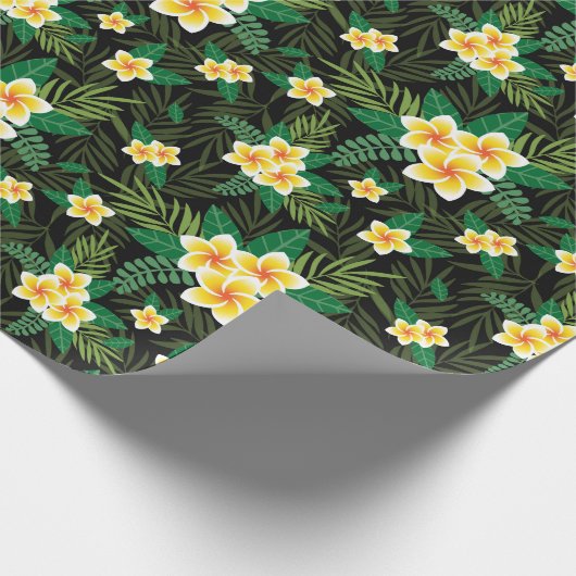 Gele bloemen groene bladeren verjaardag bruidsfees cadeaupapier (Hoek)