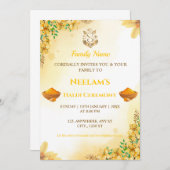 Gele Bloemen Haldi Ceremonie Uitnodiging (Voorkant / Achterkant)