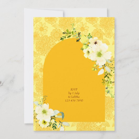 Gele bloemen, Haldi Uitnodiging (Achterkant)