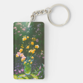 Gele bloemen in een pot acryl Sleutelhanger