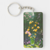 Gele bloemen in een pot acryl Sleutelhanger (Voorkant)