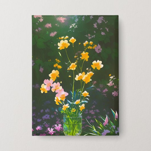 Gele bloemen in een pot Button (Voorkant)