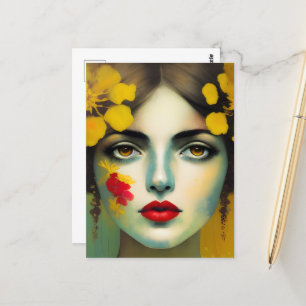 Gele bloemen in haar haar briefkaart